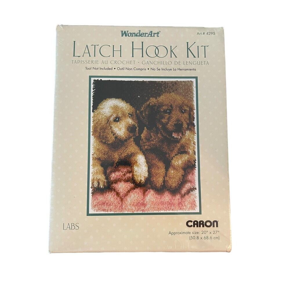 Vintage Caron WonderArt Latch Hook Rug Kit Labs Dogs Puppies 20 x 27 Sealed New